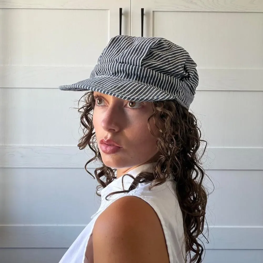 Vintage striped railroad engineer cap